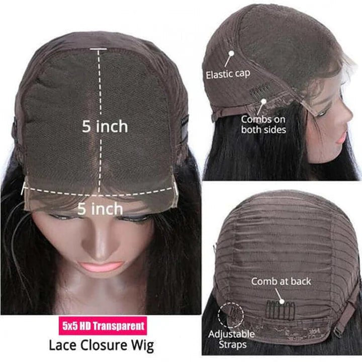 Peruvian Human Hair 5x5 Lace Closure Straight Wigs For Black Women - Superlovehair